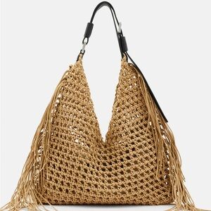 Authentic AllSaints Sabine Crochet Shoulder Bag in Almond – Stylish & Rare